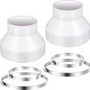2 Set 6 to 4 inch Duct Reducer Adapter, Air Duct Reducer Increaser with 304 Stainless Steel Hose Clamps, HAVC Pipe Connector for Inline Ventilation Fitting System (6 to 4 Inch), White