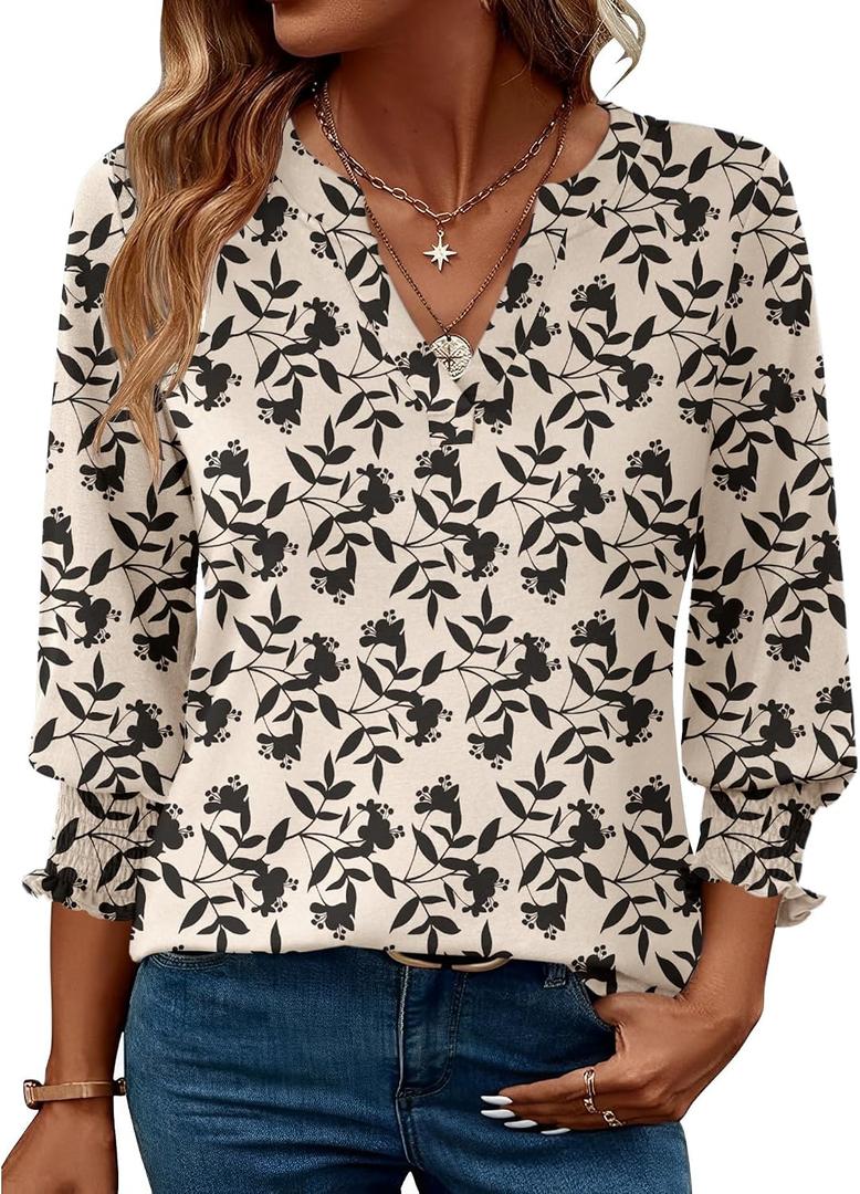 LOMON Women's 2026 Fashion Tops 3/4 Length Sleeve Business Casual Blouses Summer Tees Shirts S-4X (White)
