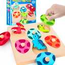 SIERLIKY Wooden Peg Puzzle for Toddlers,Montessori Toys for Kids，Wooden Learning Color Sorting Shape Puzzles for Old Boys Girls, Dinosaur Match Eggs Developmental Sensory Matching Games