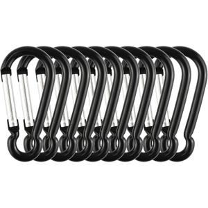 Swatom Aluminum Carabiner Clip 1.6/1.9/2.3/2.7/3.1 Inches Spring Snap Hook Keyring Carabiners Keychains Black (10P/20P)