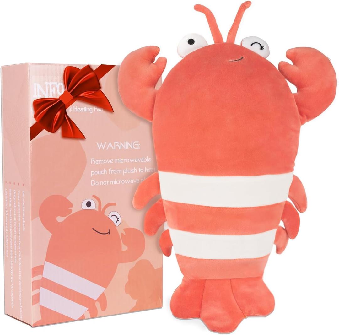 Heating Pads for Cramps, 15" Weighted Stuffed Animals Lobster Plush, Menstruation Microwavable Heating Pads with Lavender Scented Red