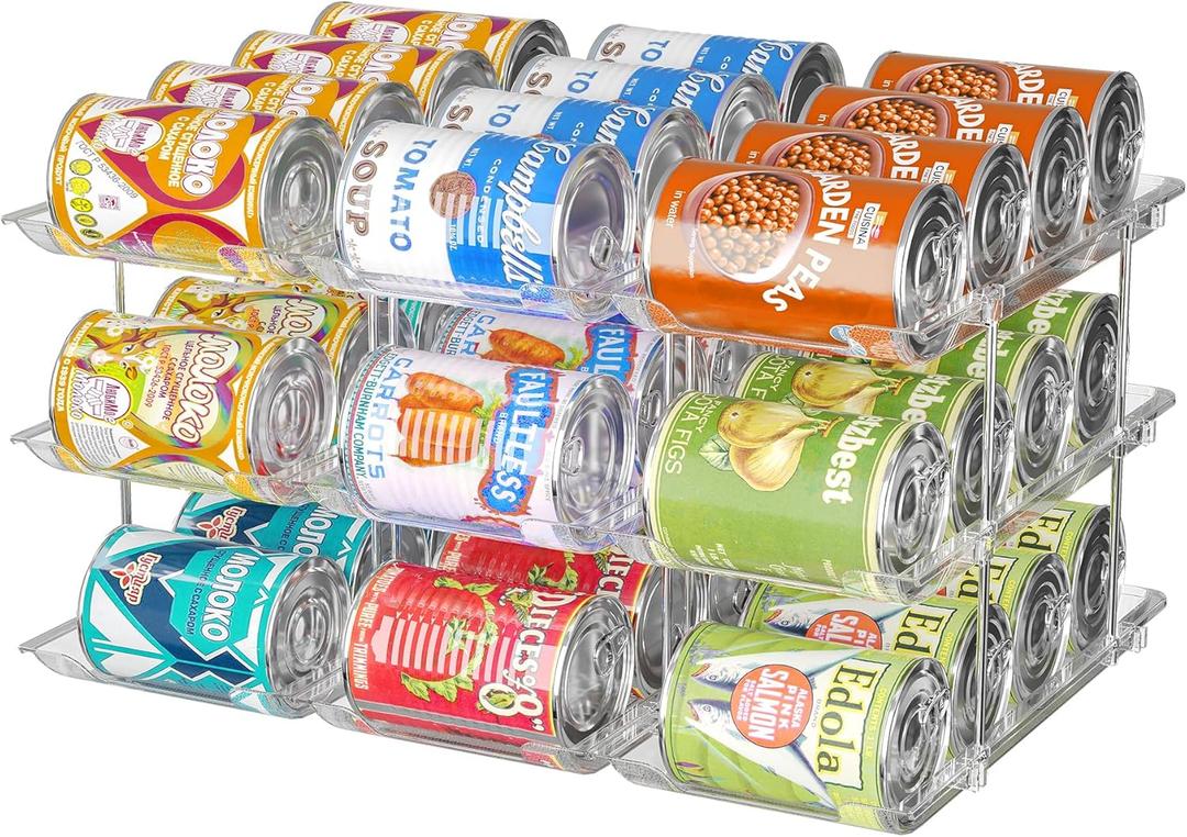 Can Organizer for Pantry, 3 Sets 3 Tiers Can Storage Organizer Pantry,Soda Can Organizer for Fridge 36 Cans Rack Automatic Rolling Stackable Canned Food Organizer,Clear