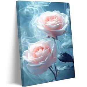 Pink Rose Canvas Wall Art Abstract Smoke Rose Picture Wall Decor Modern Flower Poster Print Printing For Living Room Bedroom Bathroom Decoration Ready To Hang