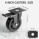 4 Inch Caster Wheels with Brake, Heavy Duty Casters Set of 4, Swivel Top Plate Casters with Double Ball Bearings, Industrial Locking Castor Wheels For Furniture, Workbench, Cabinet(Free Hardware Kits)