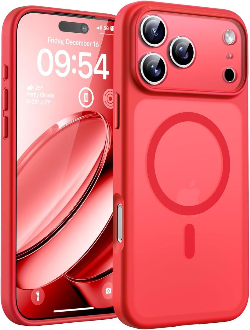 TOCOL for iPhone 17 Pro Case, Full Camera Protection, Built-in Magnetic Ring, Compatible with Magsafe Charger, Drop Protection, Translucent Matte Phone Case for iPhone 17 Pro 6.3 inch (Red)