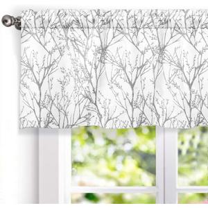 DriftAway Tree Branch Lined Valance Double Layer Blackout Thermal Insulated Abstract Ink Printing Window Curtain Valance Rod Pocket 52 Inch by 18 Inch Plus 2 Inch Header Silver Gray 1 Pack