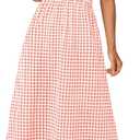 PRETTYGARDEN Women's 2026 Summer Spaghetti Strap Maxi Dresses Plaid Square Neck A Line Casual Beach Vacation Long Sundress (Pink, S)