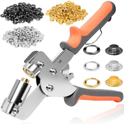 SBGGRL Grommet Tool kit, 3/8 Inch Heavy Duty Eyelets Pliers with 300 pcs 10mm Metal Grommet Set (Gold, Black, Silver) for Tarps, Fabric, Leather, Tents, Vinyl, Canvas