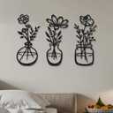 AMAATE Minimalist Metal Wall Art Set of 3, Black Iron Line Flower and Vase Sculptures, Farmhouse Home Decor for Living Room Bedroom, 6.7"x15"