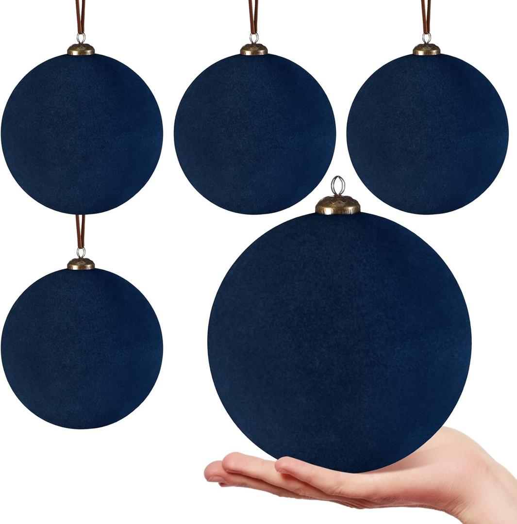 4 Pcs Large Velvet Christmas Balls 6 Inch Christmas Tree Decorations Xmas Ornaments Balls for Family Holiday Wedding Party Xmas Tree Hanging Decoration (Navy Blue)