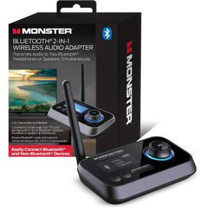 Monster Bluetooth Transmitter & Receiver, 2-in-1 Bluetooth Audio Adapter, Stream to/from NonBluetooth Devices, Stream TV to 2 Headphones, 33 ft Range, Analog & Digital, TV USB Powered, 3.5mm Aux Port
