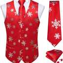 DiBanGu Mens Christmas Suit Vest and Tie Set Fun Snowflake Holiday Party Waistcoat Necktie Pocket Square Cufflinks Size L