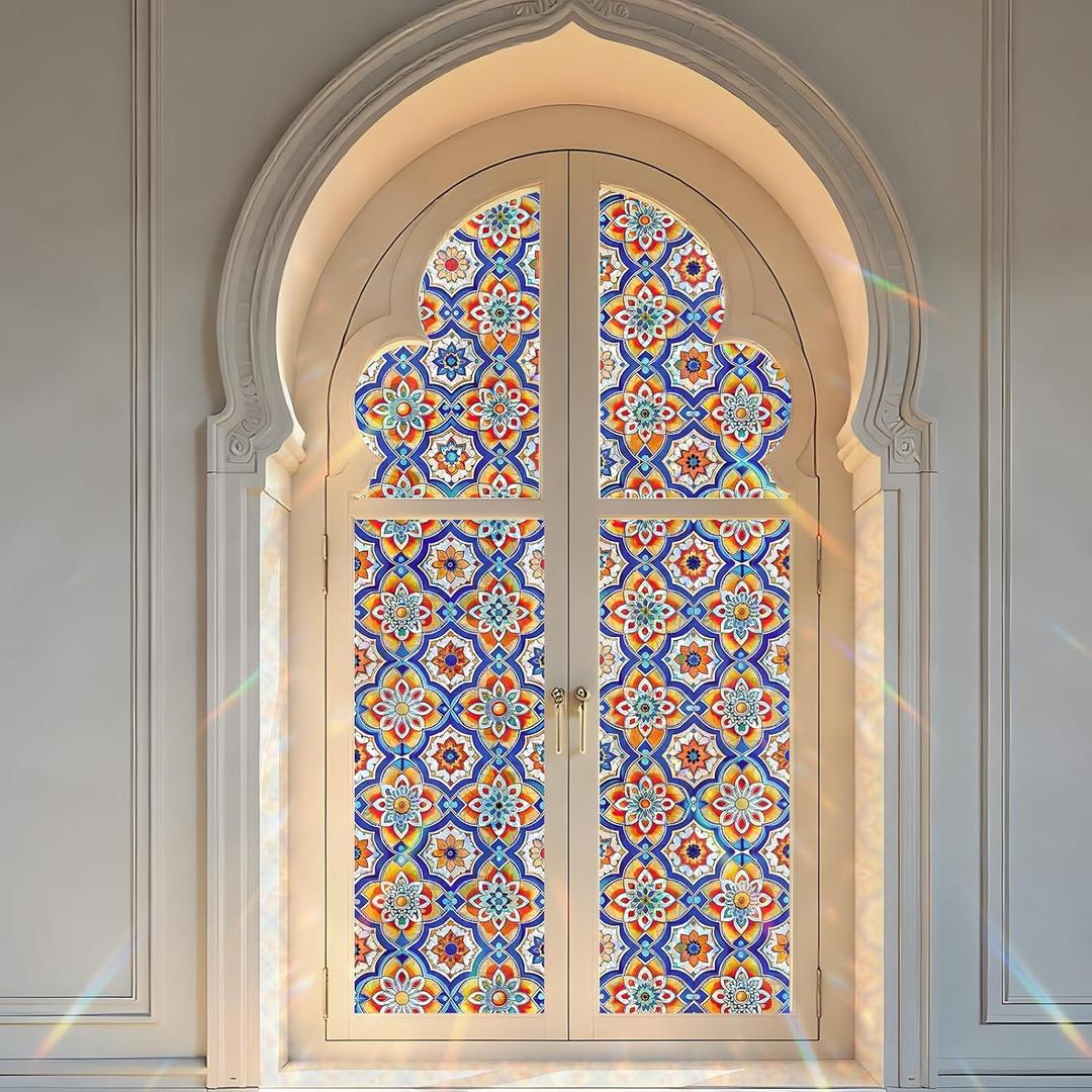 SOMWISE Rainbow Window Privacy Film,Heat Control,UV Blocking,Anti-Glare,Day & Night Privacy Protection & Decoration for Home, Bathroom,Glass Door,Static Cling,Renter-Friendly with Installation Tools