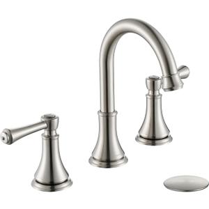 2 Handle 8 inch Widespread Bathroom Sink Faucet Brushed Nickel with Pop-Up Drain, High Arc Modern Bathroom/Vanity/Lavatory Faucet 3 Holes with Brass 360 Swivel Spout, TAF830Y-BN
