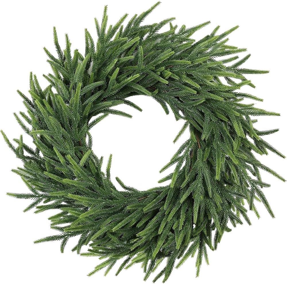 26-Inch Norfolk Pine Wreath - Real Touch Artificial Christmas Wreath for Front Door, Wall, Window, and Porch Decor - Farmhouse Indoor Outdoor Holiday Decorations