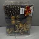 Alupssuc 128pcs Christmas Balls Ornaments Set, Shatterproof Plastic Baubles Christmas Flowers, Ribbon Tree Topper for Xmas Tree Holiday Wedding Party Decorations with Hanging Strings, Black and Gold