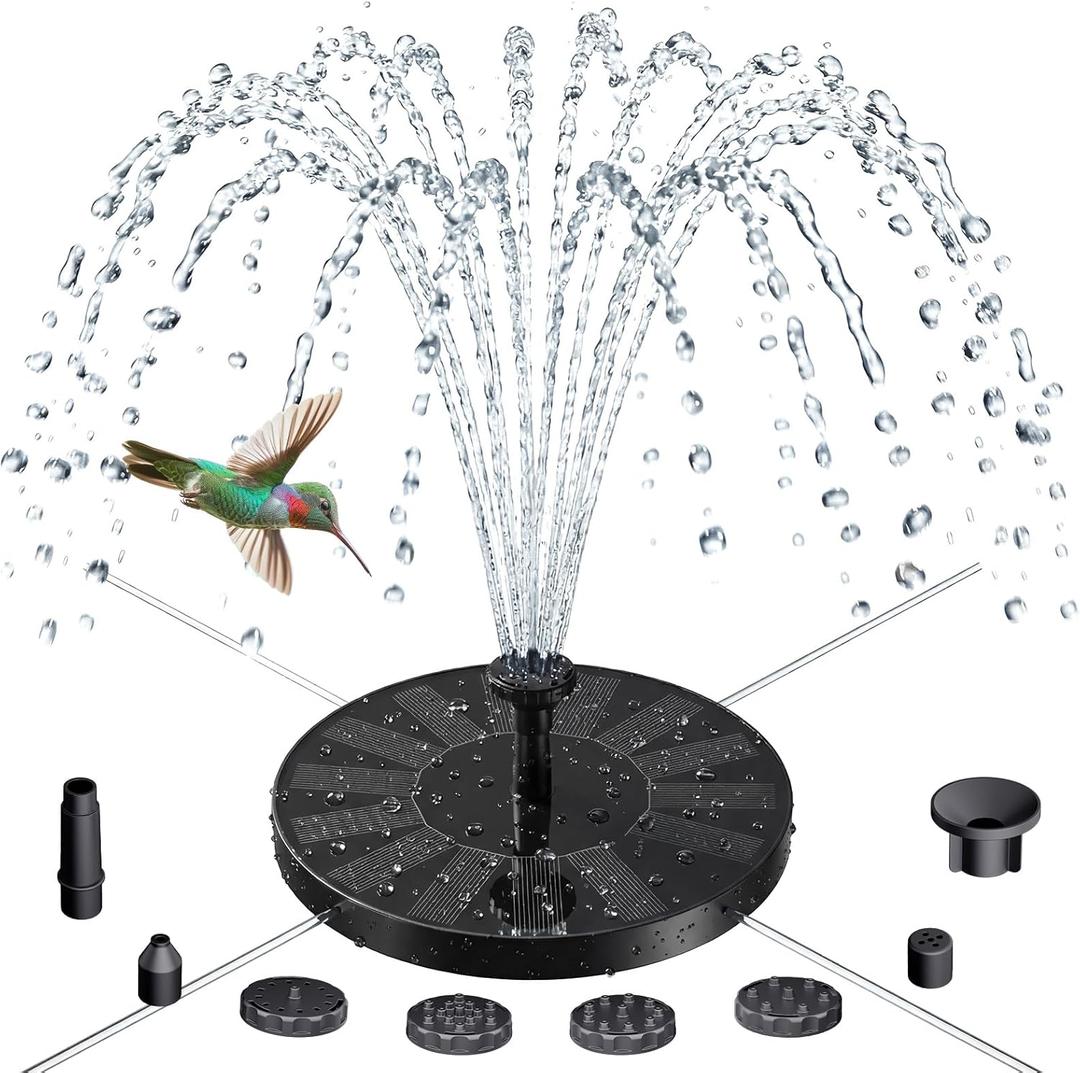 AISITIN Solar Fountain for Bird Bath, Solar Water Fountain Pump with 6 Nozzles, Solar Powered Fountain for Garden, Pond, Pool, Fish Tank and Outdoor Decor