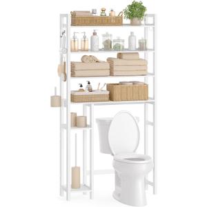 SONGMICS Over the Toilet Storage, 4-Tier Over Toilet Bathroom Organizer with Adjustable Shelves, 26 x 83 x 185 cm, Space-Saving, Cloud White UBTS017W01