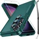 for Samsung Galaxy S25 FE Case with Screen Protector+Camera Lens Cover,Military Grade Heavy Duty Shockproof Phone Cover with Wrist Lanyard Strap for Samsung S25fe,Dark Green