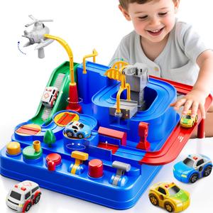 Car Race Track for Kids Ages 3+, Kids Car Toys for 3 Year Old Boys, Race Track for Toddlers 3+, City with 3 Small Cars and Helicopter, Educational Birthday Gifts