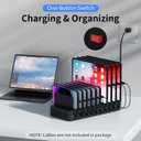 60W Charging Station for Multiple Devices, 10-Port USB Fast Charging Station with Adjustable Dividers - Device Organizer Charging Dock for iPhone, Android, iPad, Tablets & More
