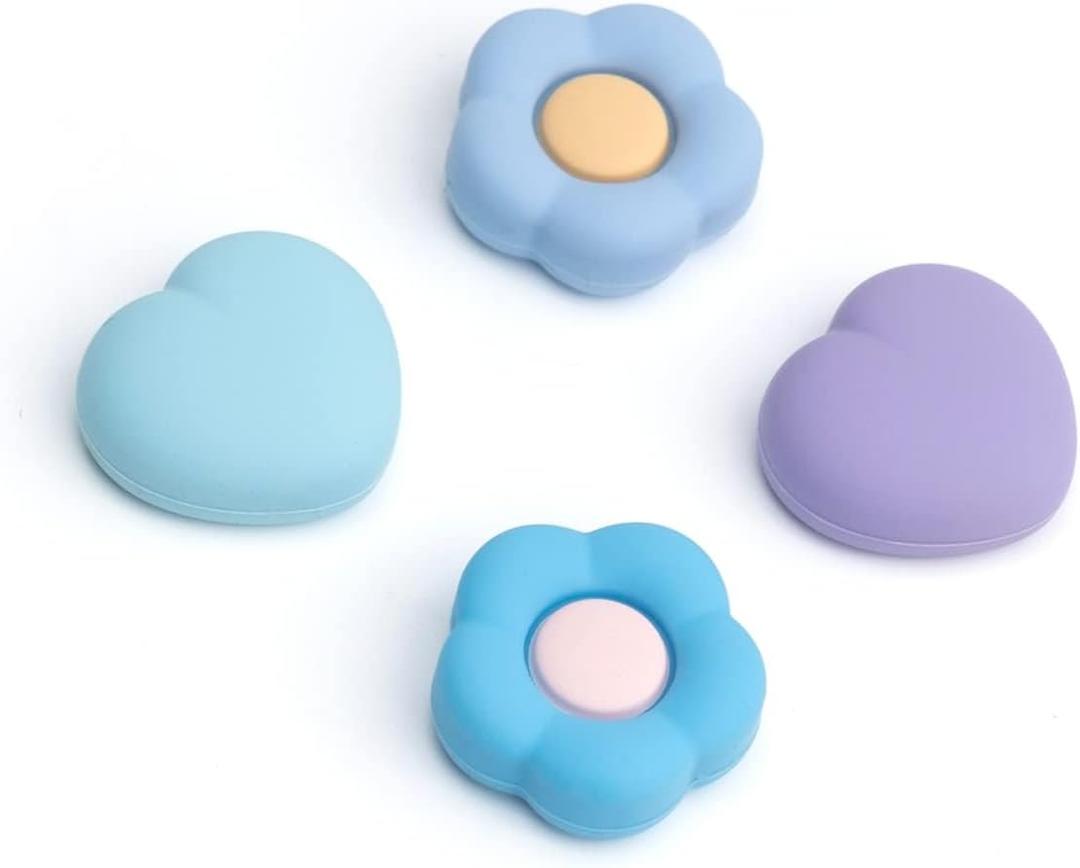 GeekShare Silicone Joy Con Thumb Grip Caps, Joystick Cover Compatible with Switch/OLED/Switch Lite,4PCS - Heart & Flower (Blue&Purple)