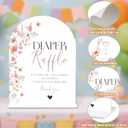 Baby Shower Games - Wildflower Diaper Raffle, 1 Arch Acrylic Sign and 50 Diaper Raffle Tickets, Gender Reveal Game, Floral Baby Shower Decoration Supplies (PE05)