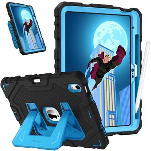 Fintie Kids Friendly Case for iPad (A16) 11th Generation 11 Inch (2025), iPad 10th Generation 10.9 Inch (2022), Fully-Body Rugged Heavy Duty Shockproof Protective Case with Kickstand, Black/Blue