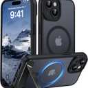 Magnetic Compatible with iPhone 15 Case, [Built-in Invisible Kickstand][Compatible with MagSafe][Full Camera Protection] Translucent Matte Phone Case for iPhone 15 6.1" Black