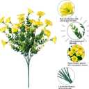 Artificial Flowers for Outdoors Fake Flowers Plants for Spring Summer Decor, 12 Bundles Silk Morning Glory with Eucalyptus Look Real UV Resistant Yellow Faux Flowers for Outside Planters Yard Patio