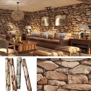 Rock Stone Wallpaper 374" X 20.8" Rustic Brick Retro Contact Paper 57 Sqft Decorative Wallpaper Wall Decoration for Bathroom Bedroom Kitchen Coffee Shops,Brown