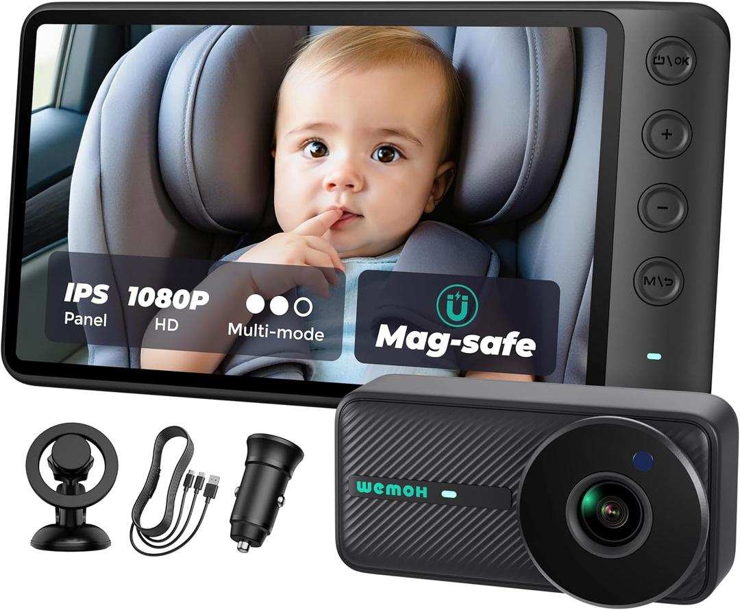 NO.1 Magnetic Baby Car Camera, 5'' 1080P IPS Magnetic Mount Monitor, Auto Night Vision, 360 Rotation Car Camera for Baby with Zoom & Mirror Mode, USB-Powered Baby Monitor for Rear Facing
