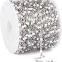 33 Feet Stainless Steel Enamel Chains Bulk, 2mm 304 Stainless Steel White Enamel Beaded Cable Link Chain Roll Spool for Jewelry Making