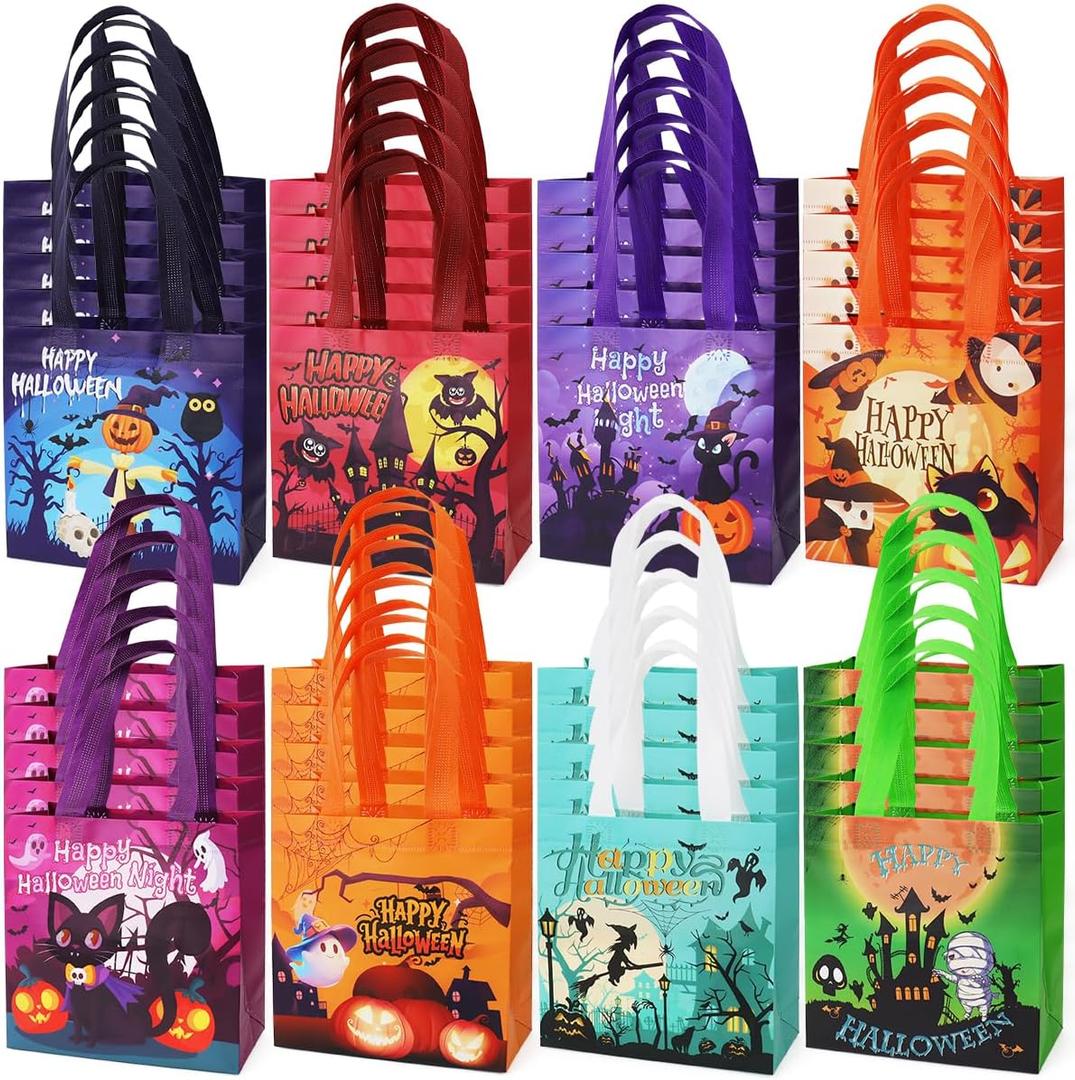 Aviski 40PCS Halloween Small Trick or Treat Bags, 7.9"7.9"3.15", Non-Woven Gift Tote Bags with Handles for Gifts Wrapping, Party Supplies