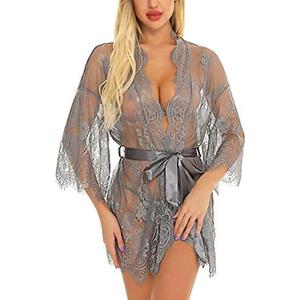 RSLOVE Women's Lace Kimono Robe Sexy Babydoll Lingerie Mesh Nightgown,XL
