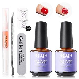 Gellen Gel Nail Polish Remover - 2Pcs Gel Polish Remover for Nails with Cuticle Pusher and Cuticle Oil, Quick & Easy Gel Nail Polish Removal in 2-5 Minutes, No Need Soaking or Wrapping 15ml 0.5fl.oz