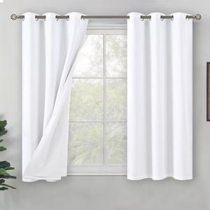 BGment Short Blackout Curtains for Bedroom 54 Inch Length, Thermal Insulated Soundproof Room Darkening Curtains for Small Window, Each Drape 42 Inch Wide, White, 2 Panels (42"W x 54"L (Pack of 2))