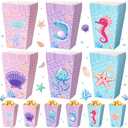 Gueevin 24 Pcs Mermaid Popcorn Boxes Mermaid Treat Boxes Candy Cookie Holder Container for Summer Birthday Ocean Under the Sea Baby Shower Wedding Party Favors Supplies Decorations