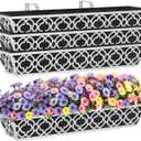 HFHOME 4 Pack 30 Inch Railing Planter Boxes with Adjustable Brackets & Non-Woven Fabric Liner Adjustable Gray Metal Window Box Planter for Balcony Deck Fence, Hanging Flower Basket for Outdoor Garden