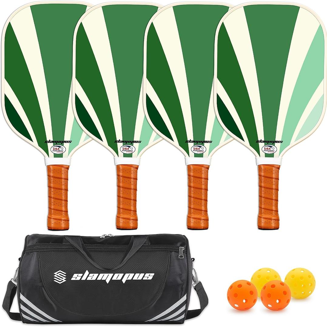 Pickleball Paddles Set of 2 | Pickleball Set of 4 Pickleball Rackets | Graphite & Fiberglass Pickleball Paddles | USAPA Approved | Great Paddle for Beginners and Pros | (ProSet of 4Retro Green)