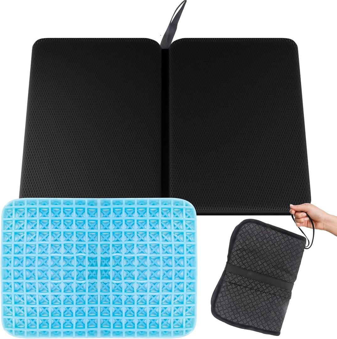 Portable Gel Seat Cushion,15.7'' x 10.6''Foldable Breathable Travel Thick Gel Seat Cushion for Office Chair, Car Seat, Wheelchair,Relief Long Sitting, Travel, Sciatica, Coccyx Pain
