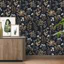 Abyssaly Black and Gold Wallpaper Dark Floral Peel and Stick Wallpaper Vintage Leaf Contact Paper Removable Self Adhesive Moody Botanical Vinyl Wrap for Bedroom Bathroom Shelf DIY Decor 17.3" x 118"