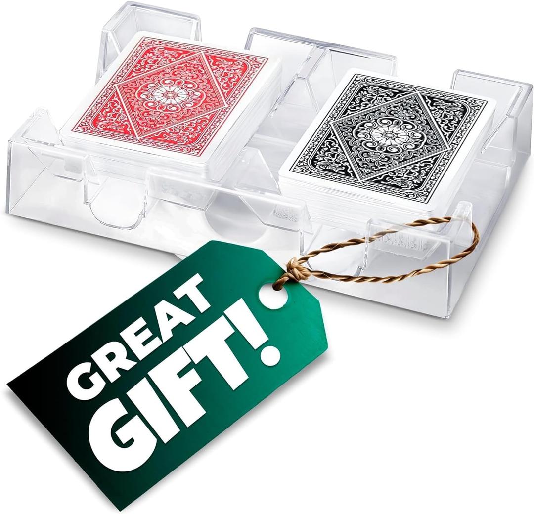 Dual Deck Revolving Canasta Card Holder  360 Rotating Acrylic card holders for playing cards Tray | Holds 2 Decks for Poker, Bridge & More | Clear, Durable & Easy Access for Home & Casino Games