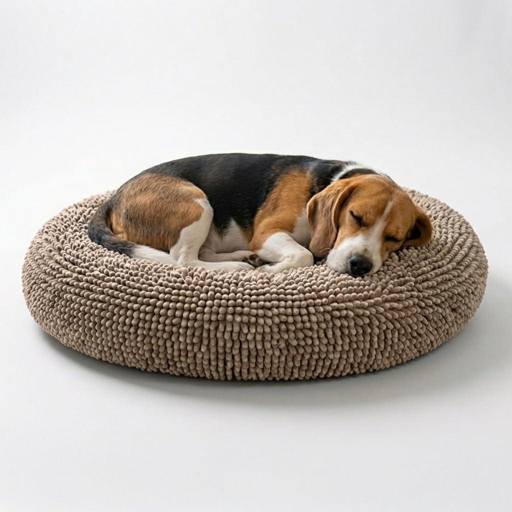 Muddy MatCloud K-9 Bed for Dogs & Cats, Soft & Relaxing Donut Dog Bed, Chenille Material, Removable Cover, Washable & Dryer SafeBeige Medium(35'x35')