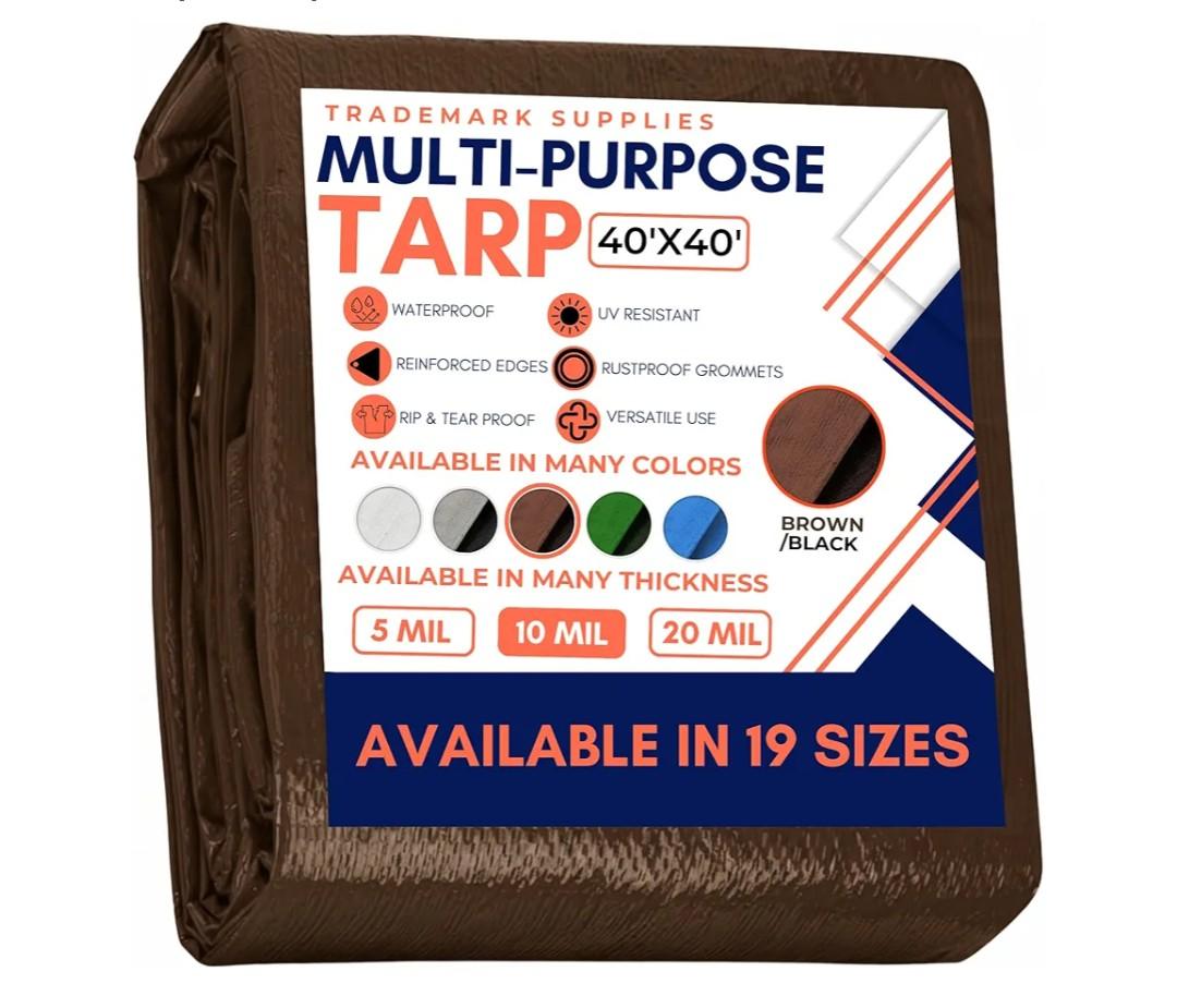 Tarp Cover Brown/Black Heavy Duty 40X40 Thick Material, Waterproof, Great for Tarpaulin Canopy Tent, Boat, RV Or Pool Cover (Heavy Duty Poly Tarp Brown/Black)