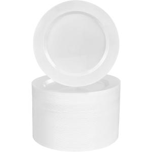 BESTVIP 100PCS 7 Inch White Plastic Dessert Plates, Disposable Plate for Appetizers, Small Cakes, Small Heavy Duty Disposable Plastic Plates for Parties, Wedding and Birthday