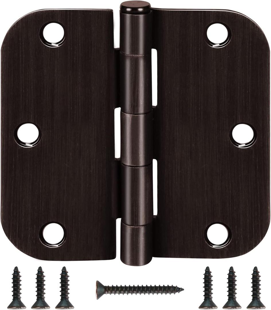Door Hinge 3 1/2" 12 Pack Rounded Door Hinges Oil Rubbed Bronze 3.5" x 3.5 Inch Hinges for Doors Interior 5/8" Radius Corners Residential Heavy Duty Steel,Reversible Removable Pin Hinge Factory Shop