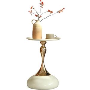 seonyou Small End Table Round Side Table, Cream Modern Metal Pedestal Minimalist Accent Tables for Small Spaces, Fluted Circle Decorative Drink Martini Tables