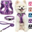 SCENEREAL Dog Harness and Leash Collar Set, Step in No Pull Soft Mesh Dog Harnesses for Dogs Puppy and Cats Outdoor Walking, No Chock Reflective Vest Harness, Purple Plaid, XS