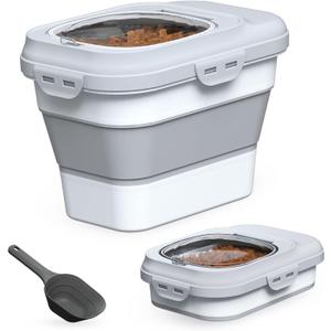 Dog Food Storage Container Small, 10-13lbs Collapsible Dog Cat Food Containers with Airtight Clear Flip-top and Pet Food Scoop, Pet Food Storage Container Bin for Dog Cat Bird Other Pets Grey